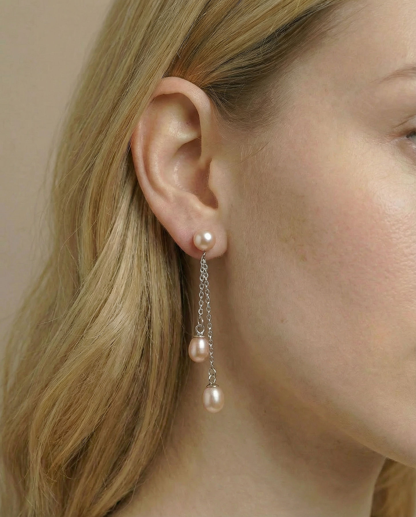 Peach Pearl trilogie oorbellen