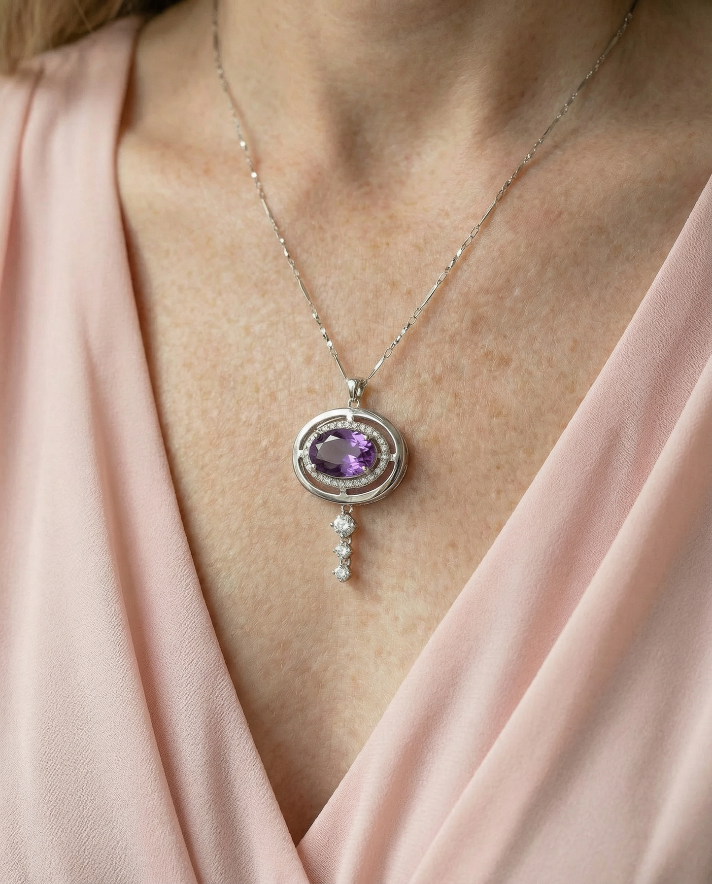 Natuurlijke amethist ovale ketting