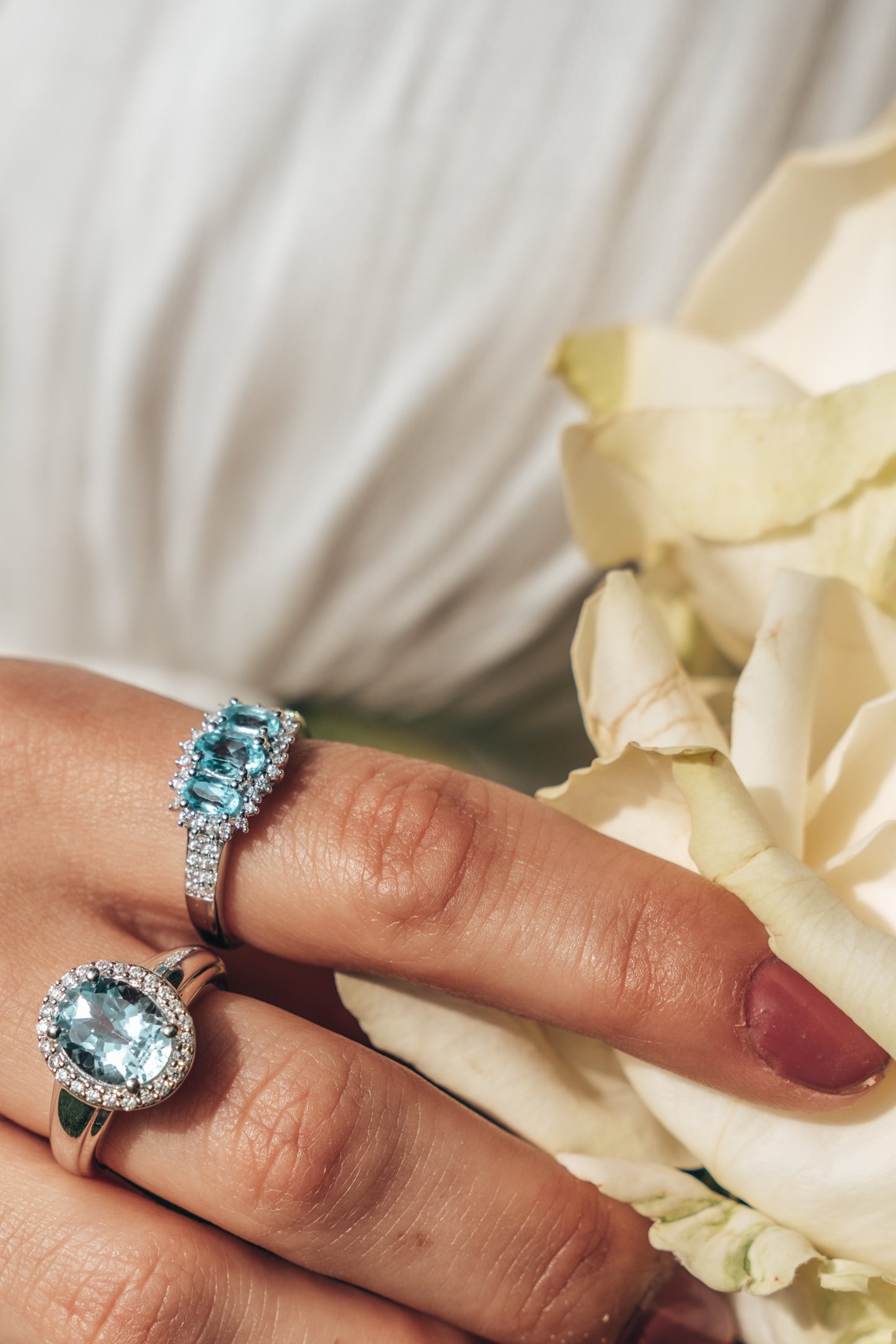 Echte Topaas drie stenen diamanten ring