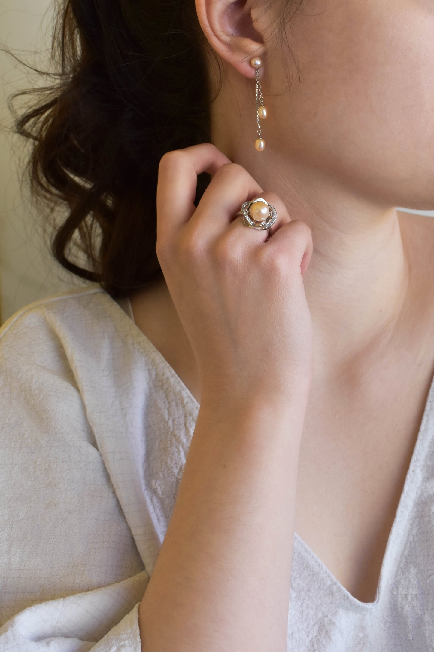 Real Peach Pearl Ring