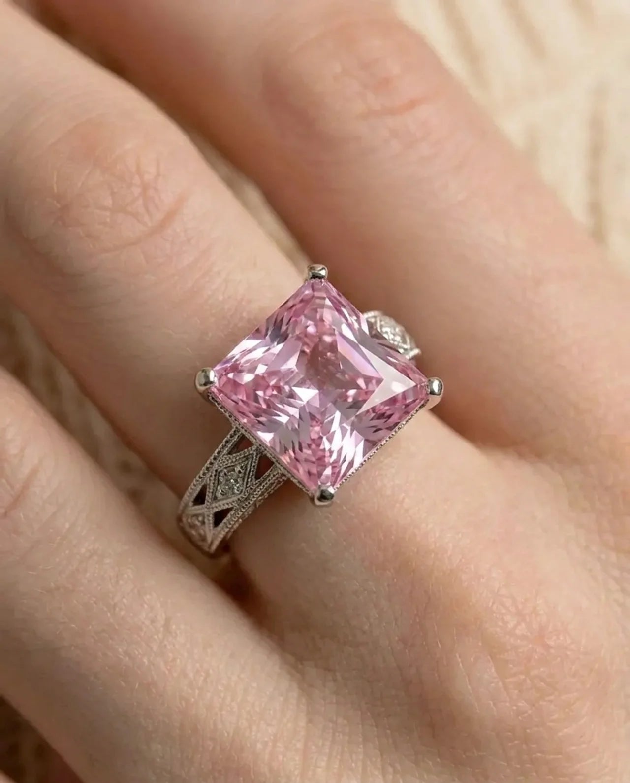 Roze grote topaas stenen ring
