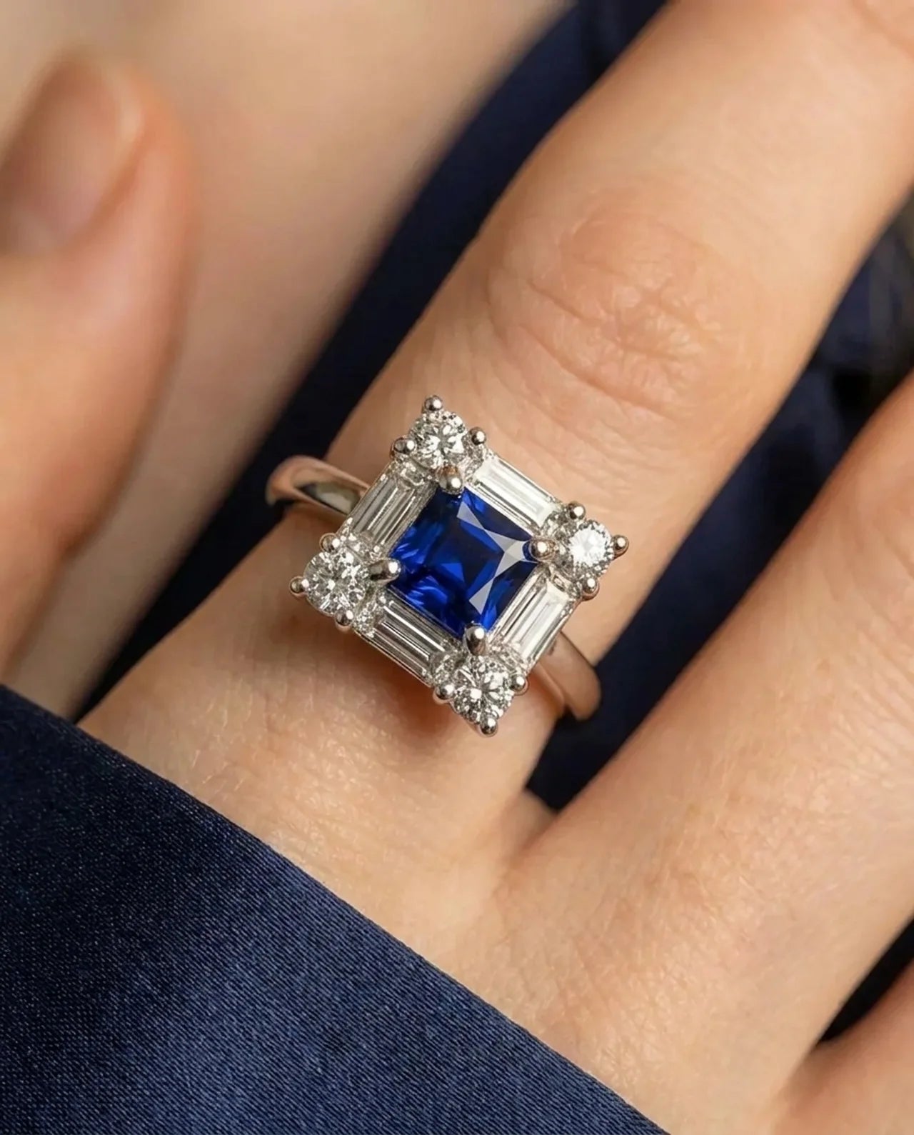 Saffier en gesimuleerde diamanten ring