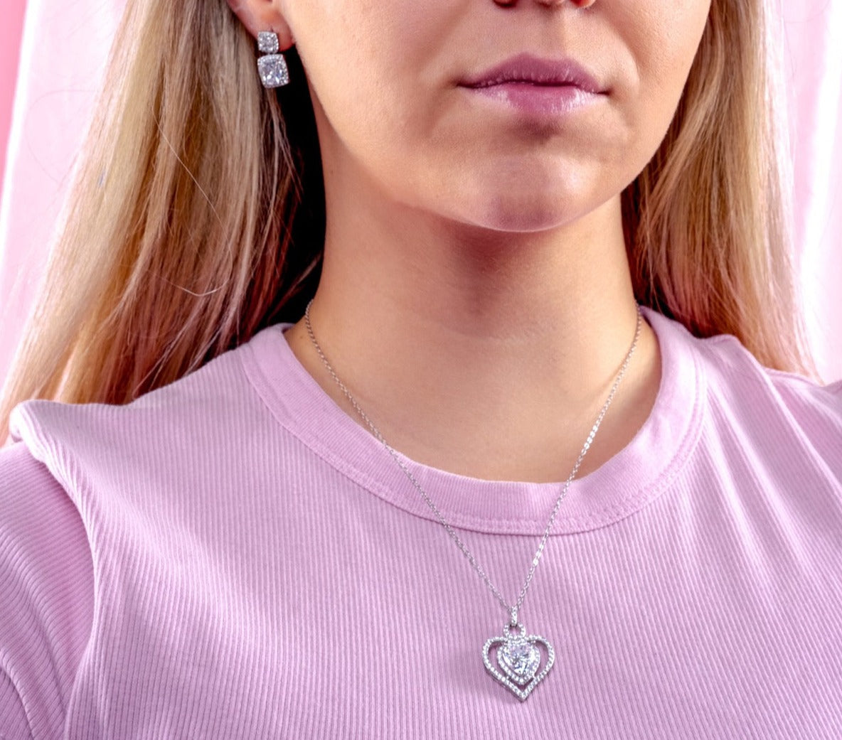 Gesimuleerde diamanten groot hart ketting