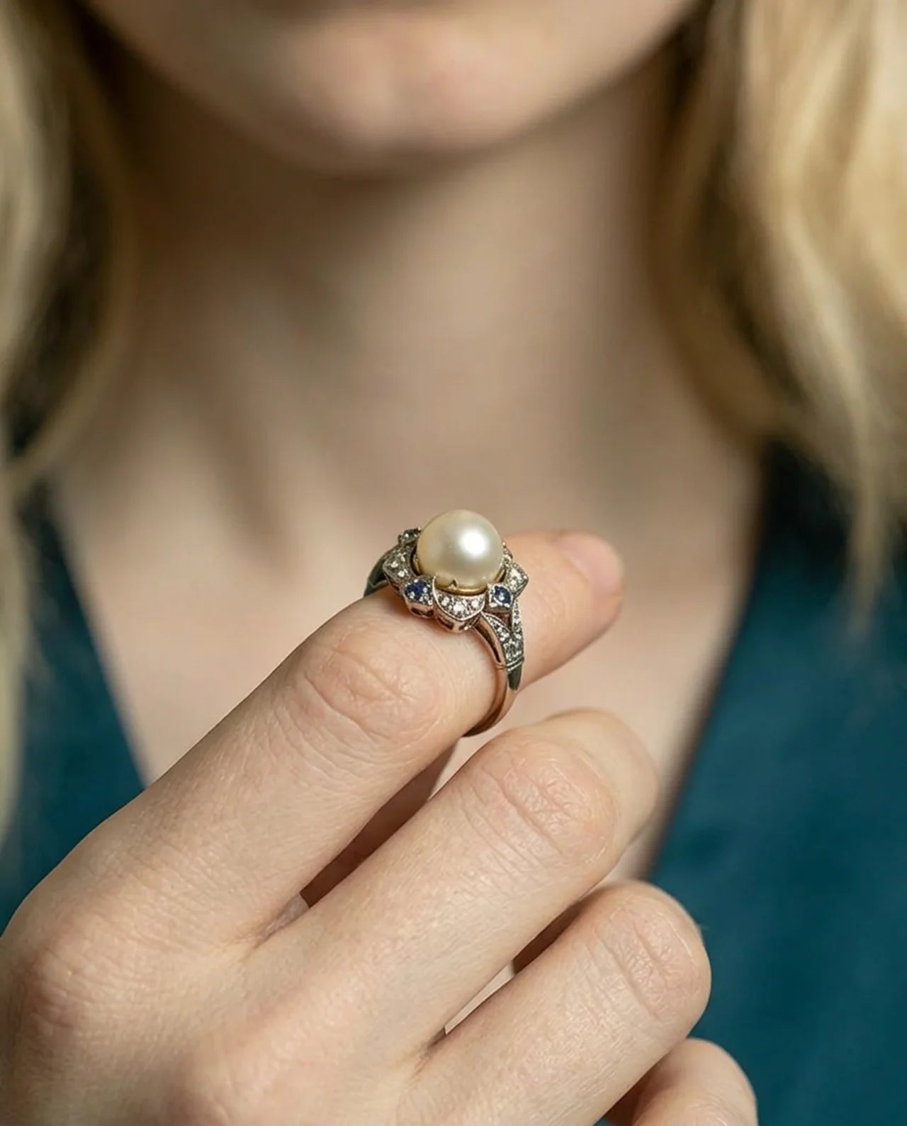 Gesimuleerde diamantring met 9 stenen