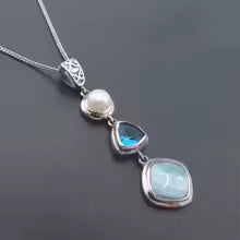 Thrilogy Real Larimar Topaz Pearl Necklace