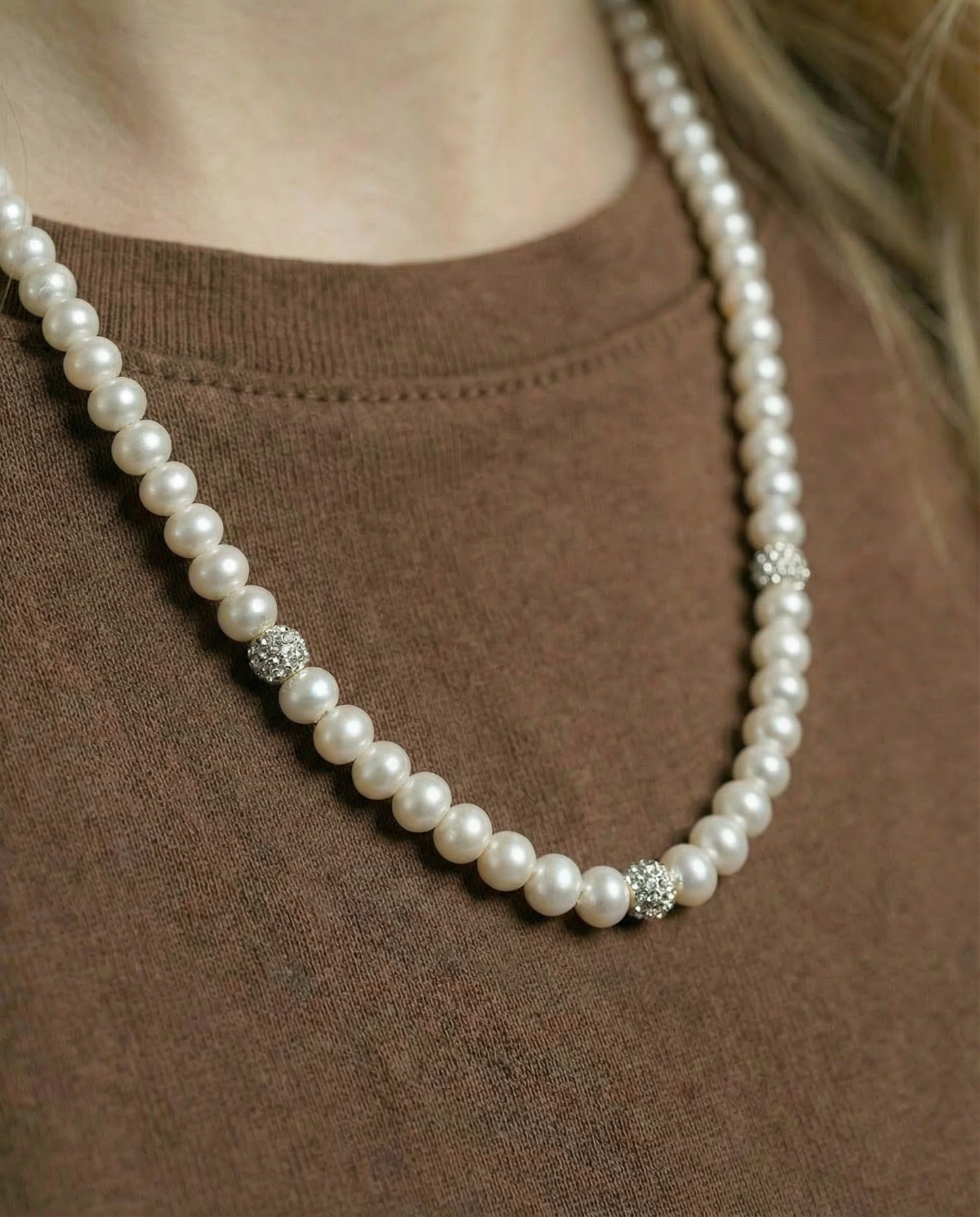 Echte witte parel en zirkoon ketting