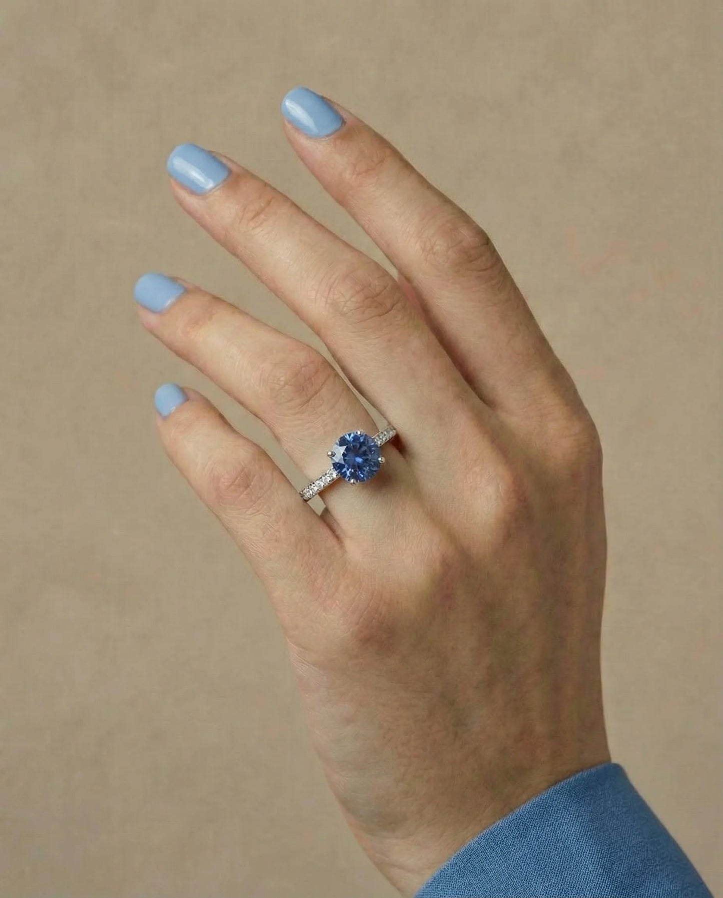 Blauwe saffier solitaire ring