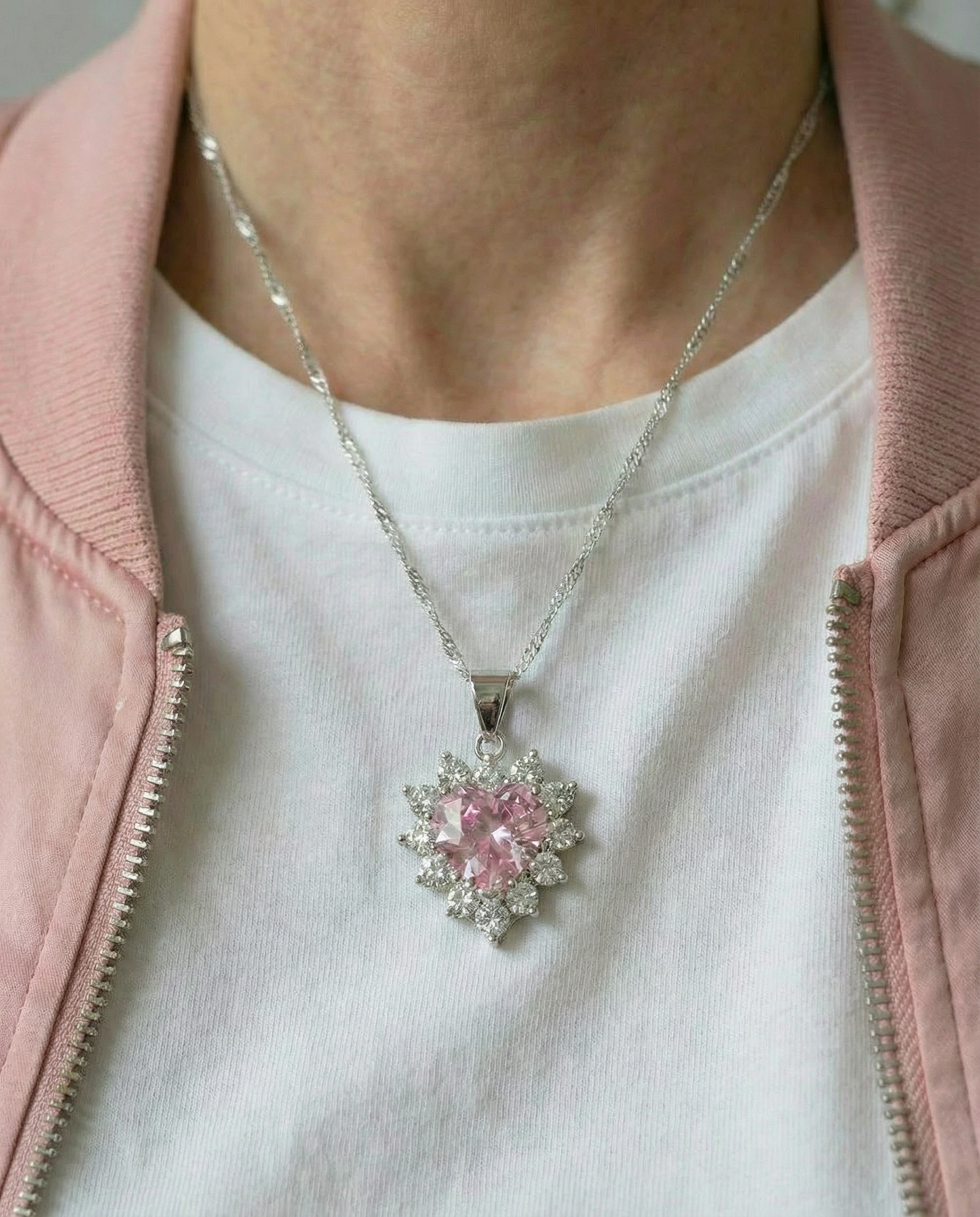 Gemaakt roze topaas hart ketting