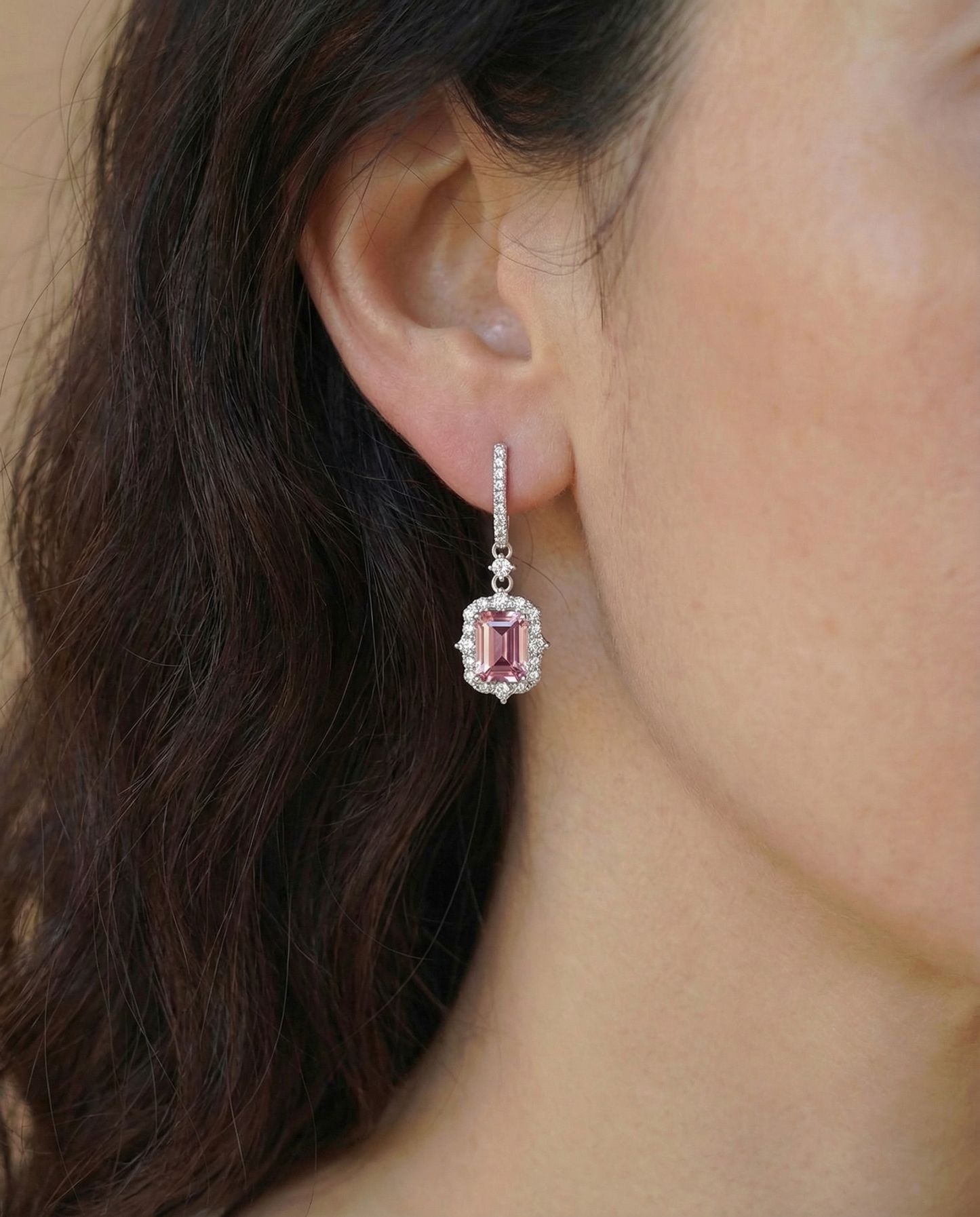 Roze Morganite diamanten oorbellen