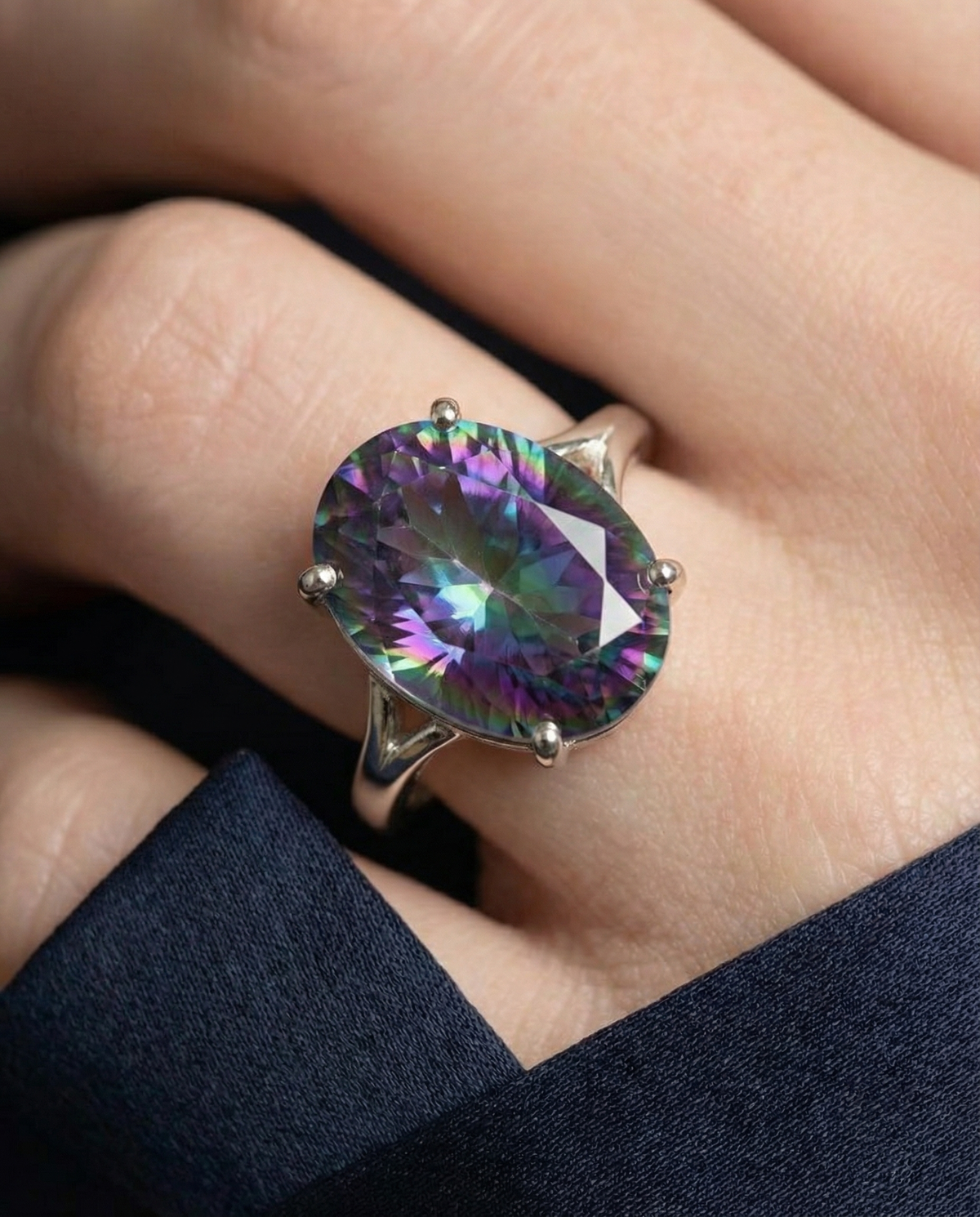 Natuurlijke kwarts blauwe ring