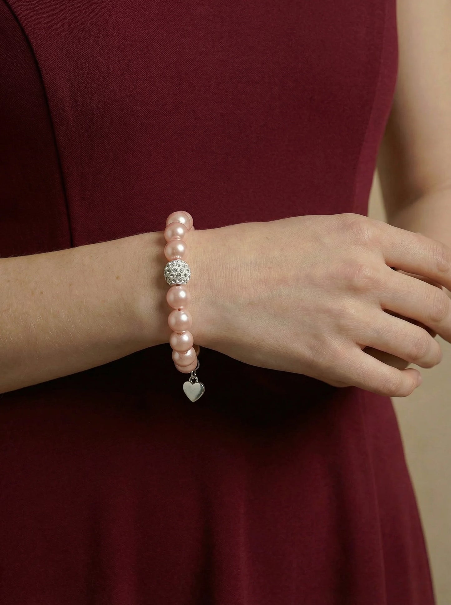 Echte perzikparel en zirkoon armband