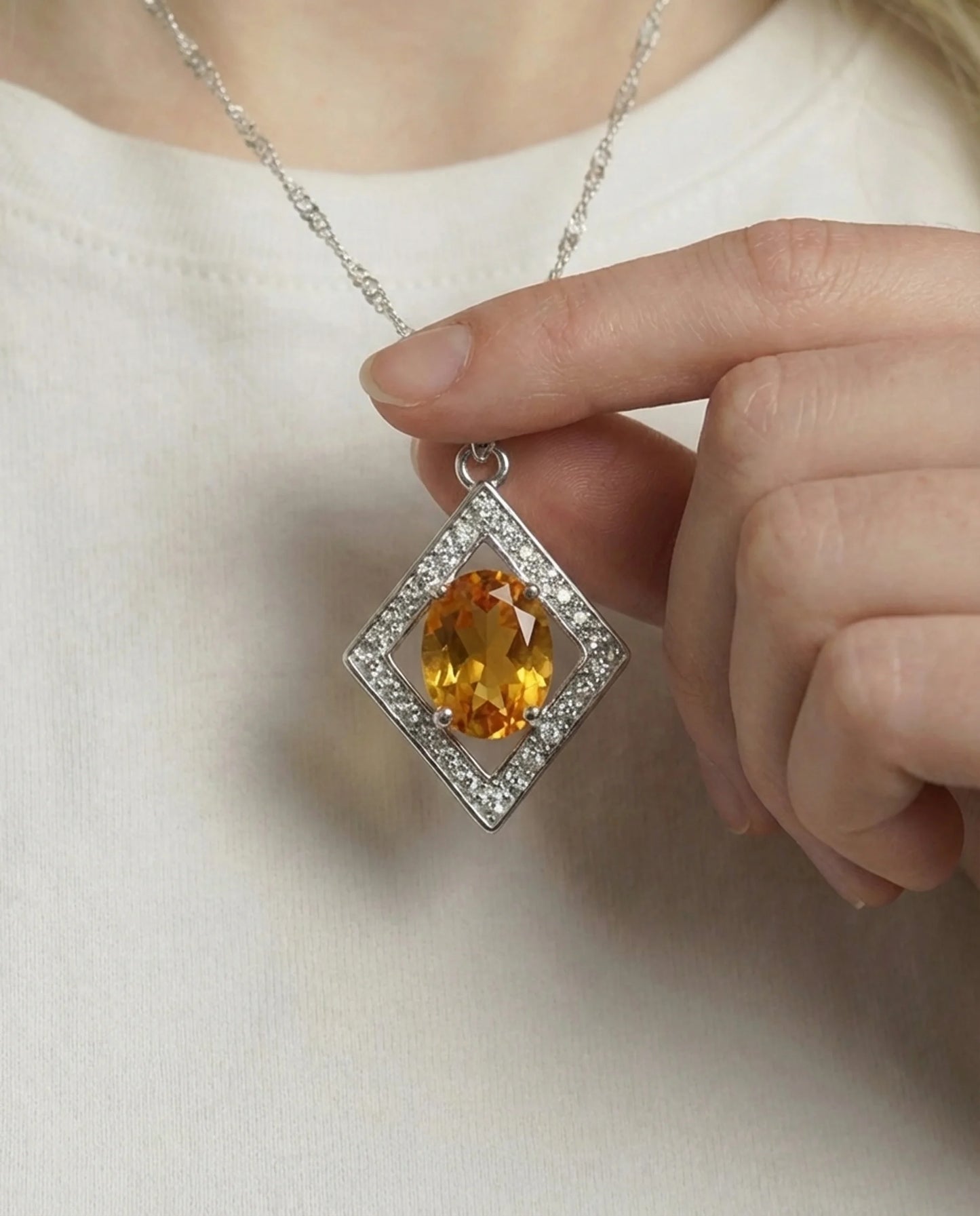 Natuurlijke citrien ruit ketting