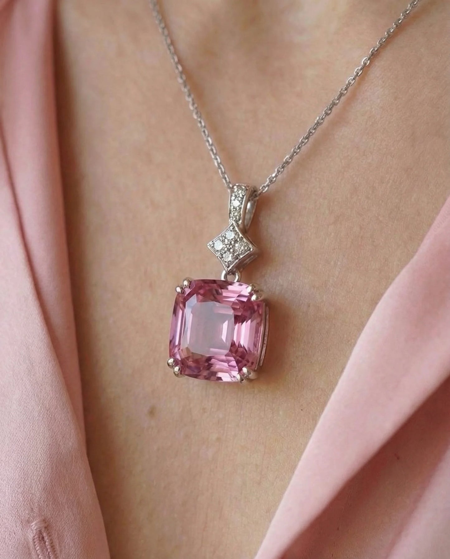 Roze echte Morganite stenen ketting