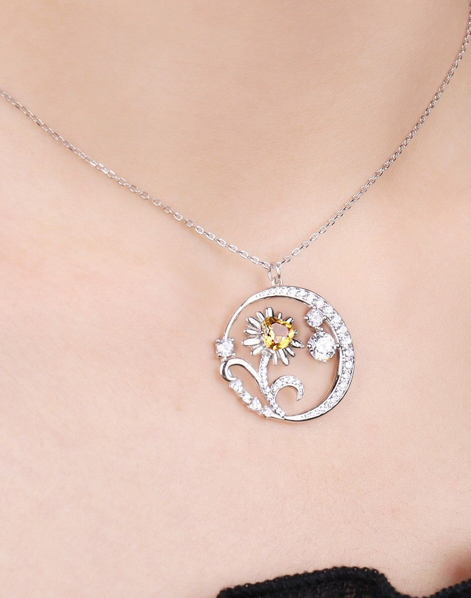 Echte Citrien Zonnebloem ketting