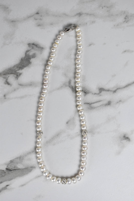 Real White Pearl and zircon Necklace
