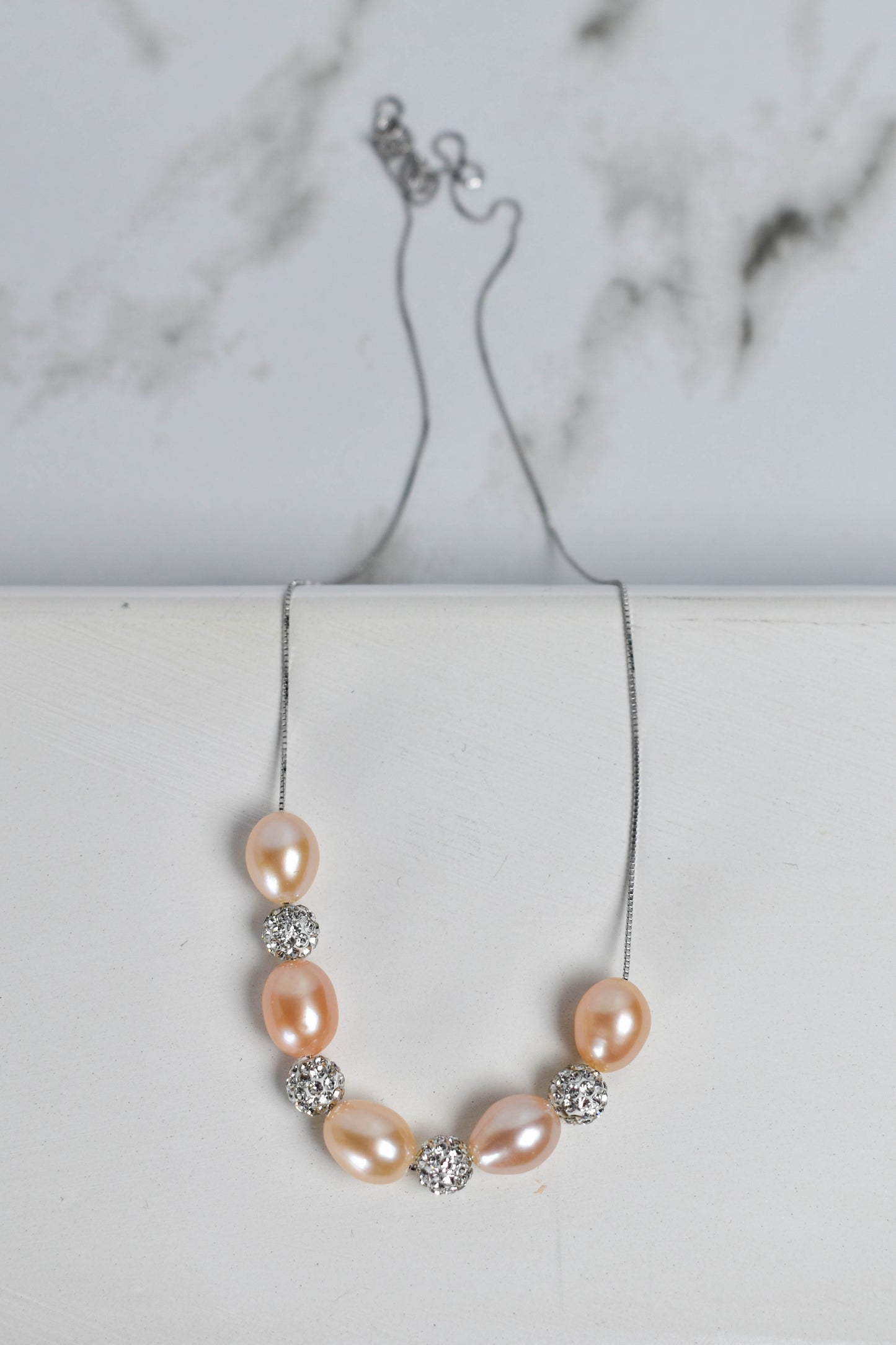 Real Peach Pearl and zircon Necklace