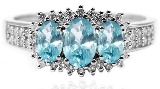 Echte Topaas drie stenen diamanten ring