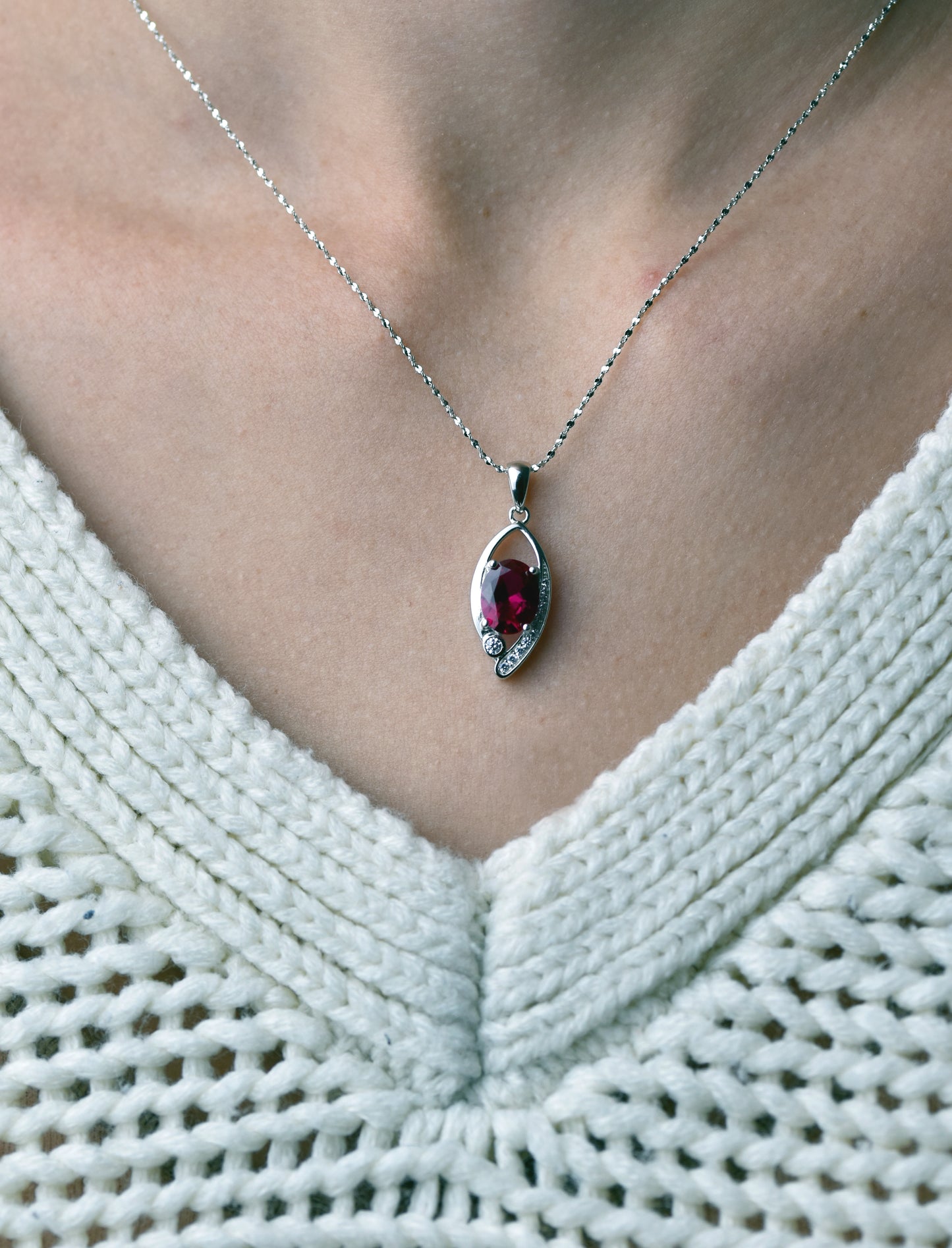 Red oval Ruby Necklace