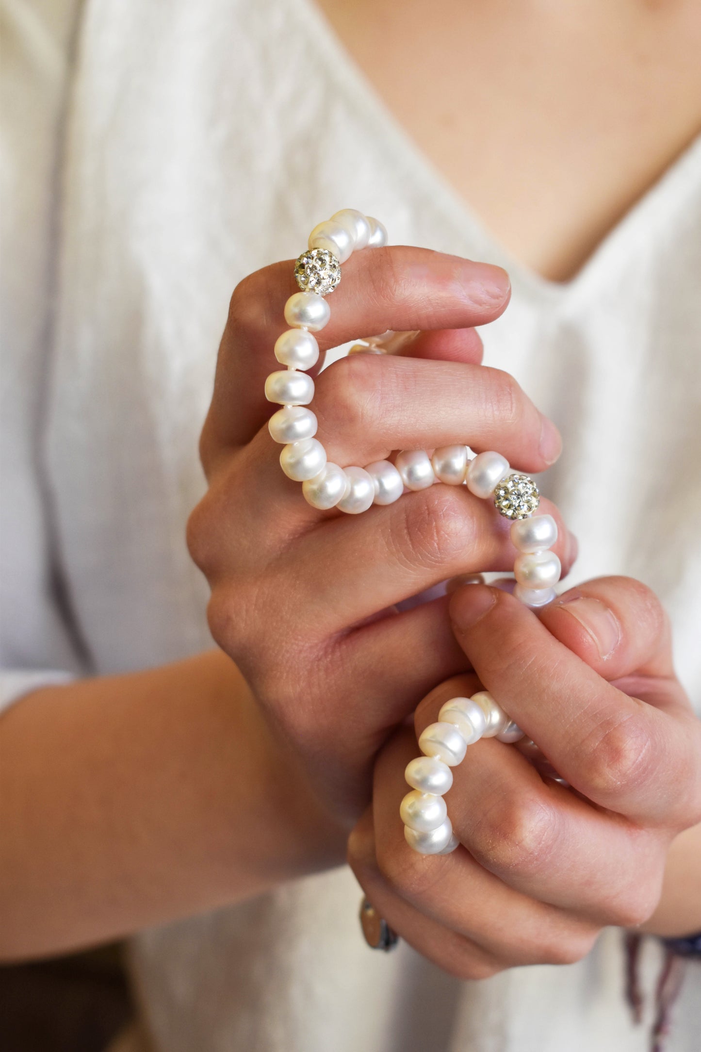 Real White Pearl and zircon Necklace