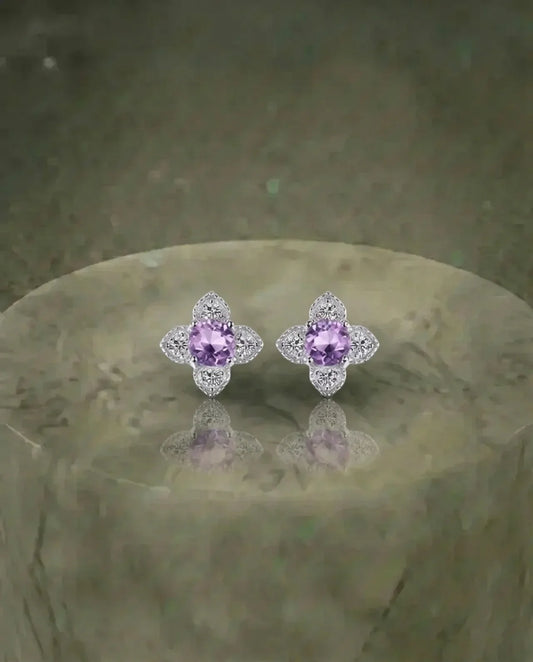 Echte amethist bloem oorbellen