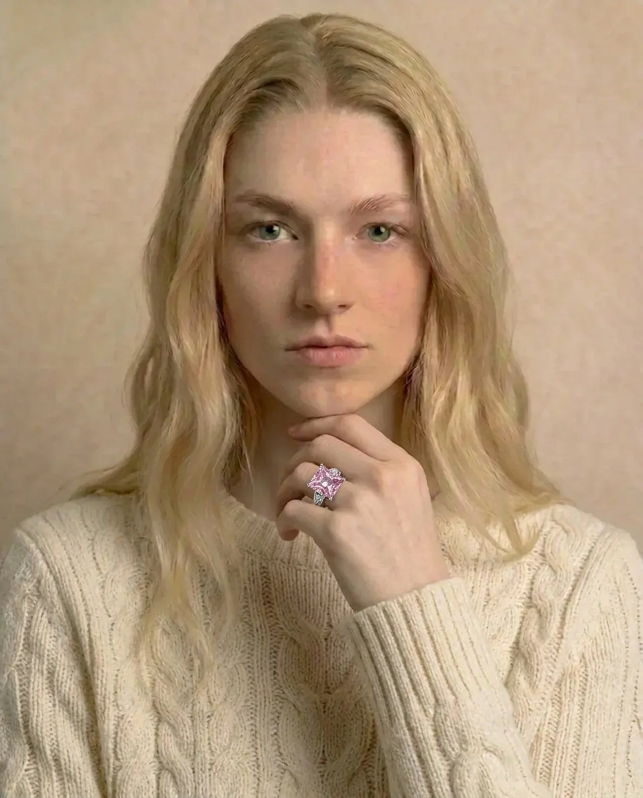 Roze grote topaas stenen ring