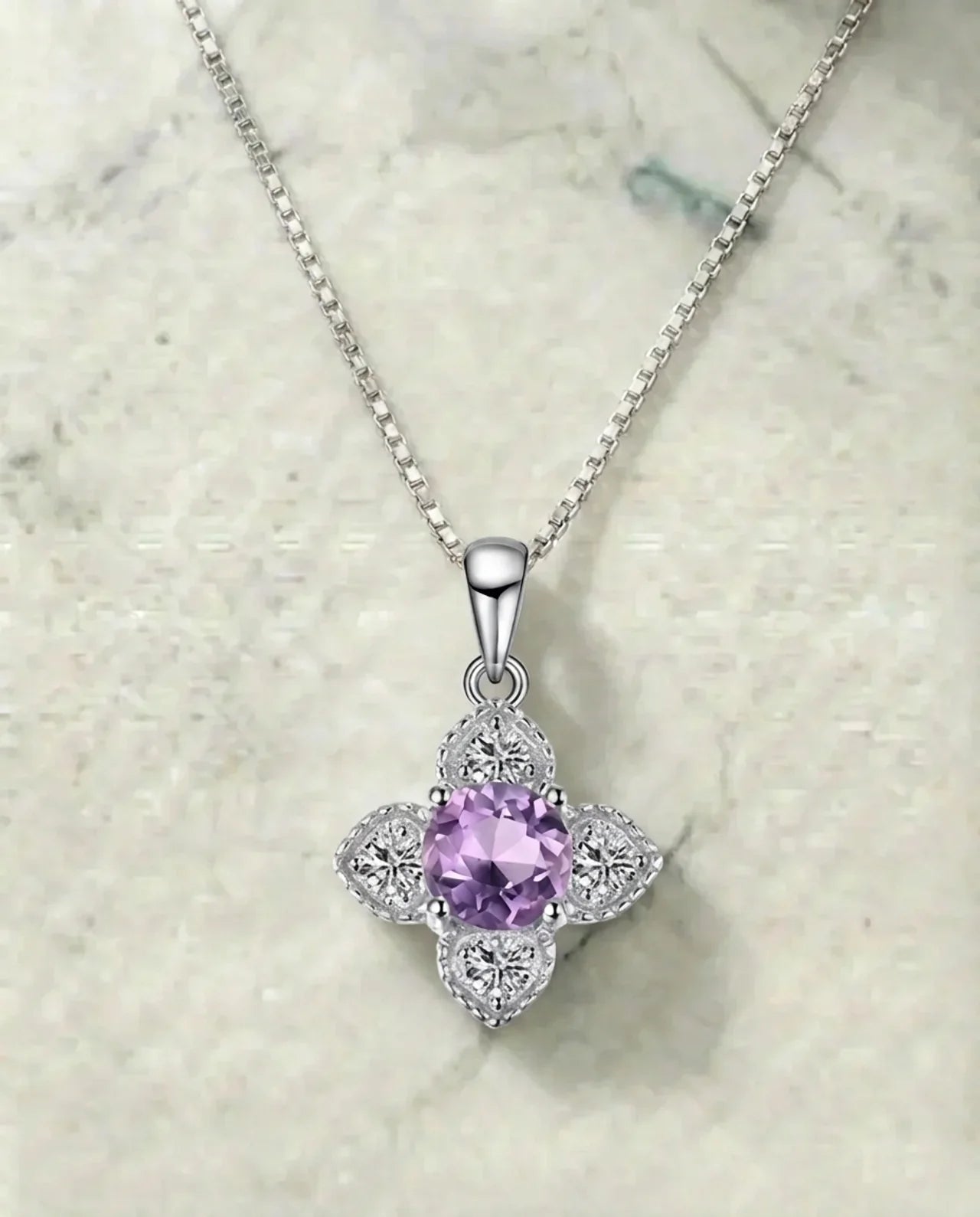 Natuurlijke Amethist bloem ketting 