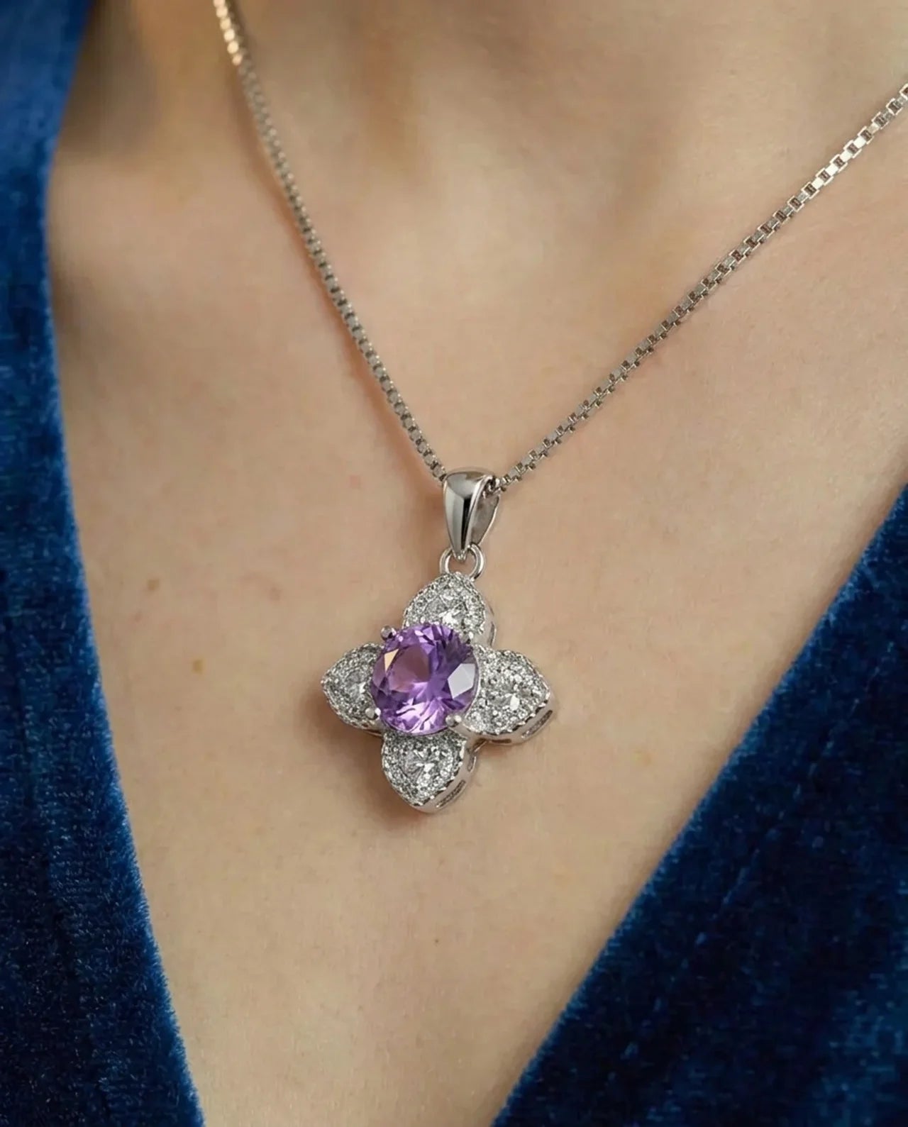 Natuurlijke Amethist bloem ketting 