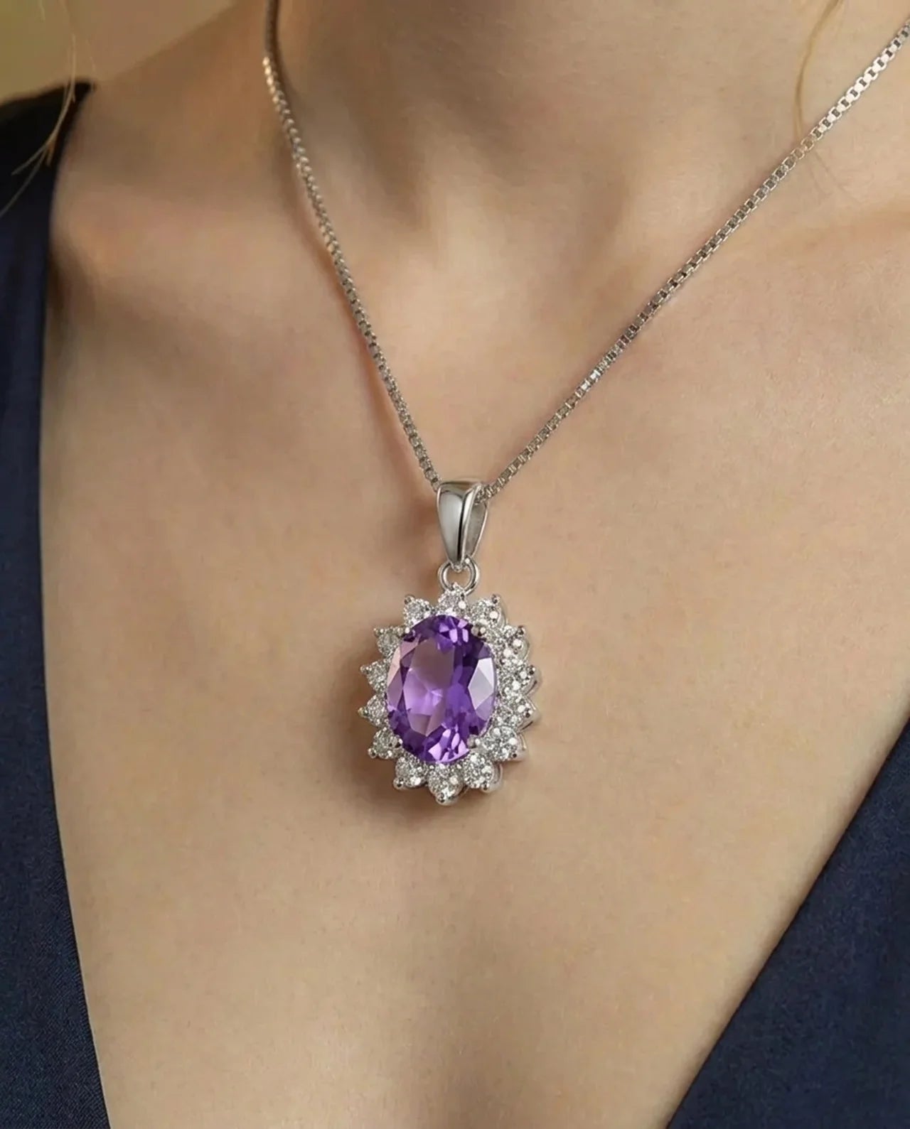 Natuurlijke Amethist diamanten halsketting