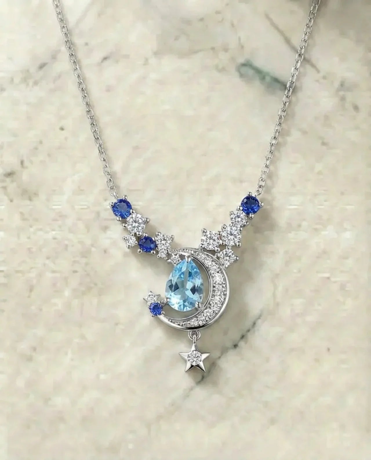 Echte topaas en saffier ketting