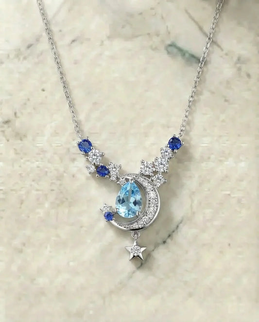 Echte topaas en saffier ketting