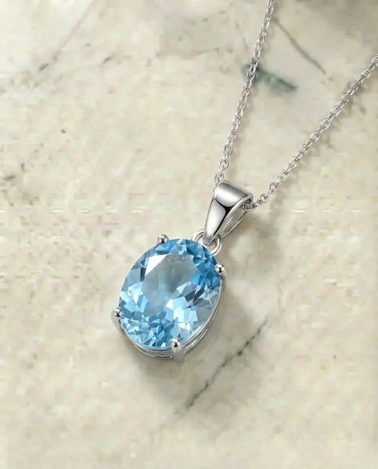 Natuurlijke lichtblauwe ovale topaas ketting 