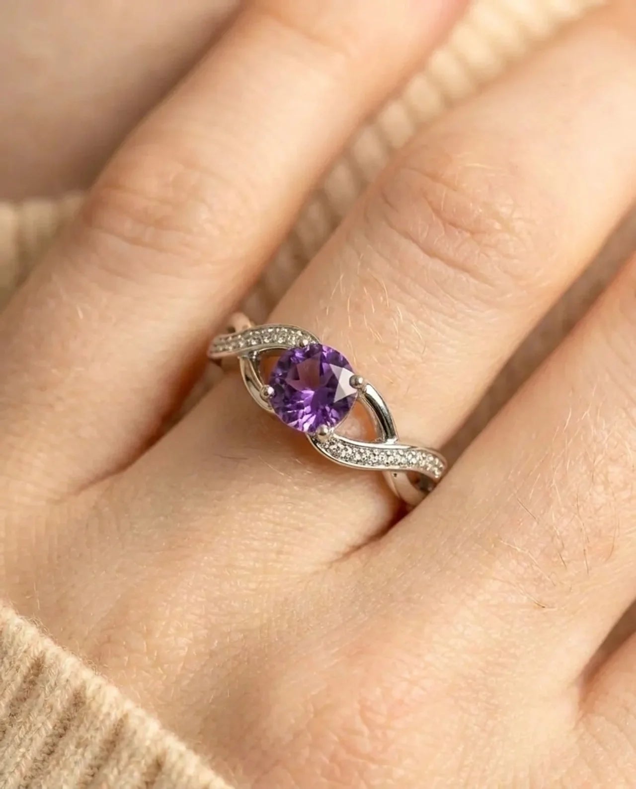 Echte Amethist Infinity Ring