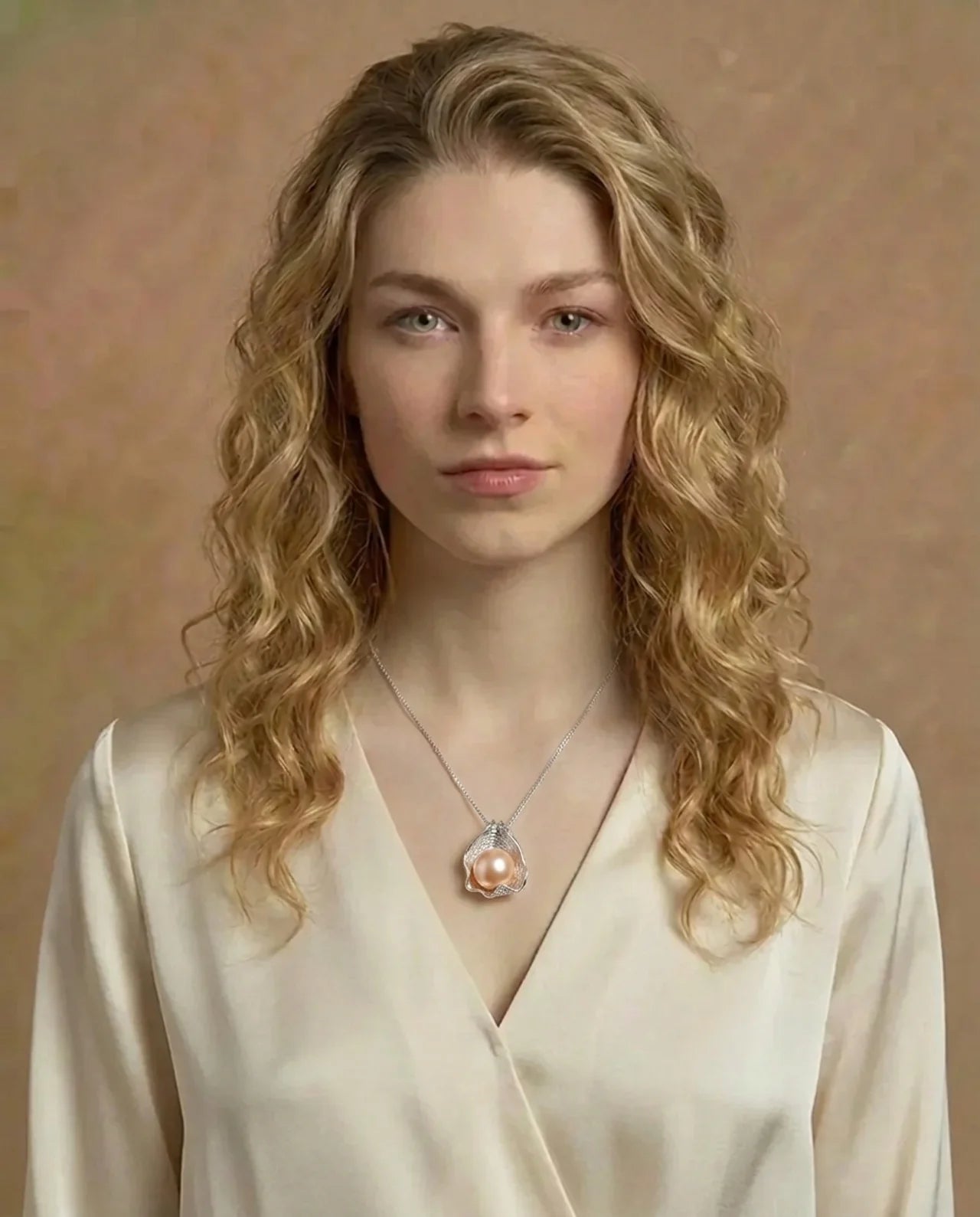 Echte roze parelketting met schelp