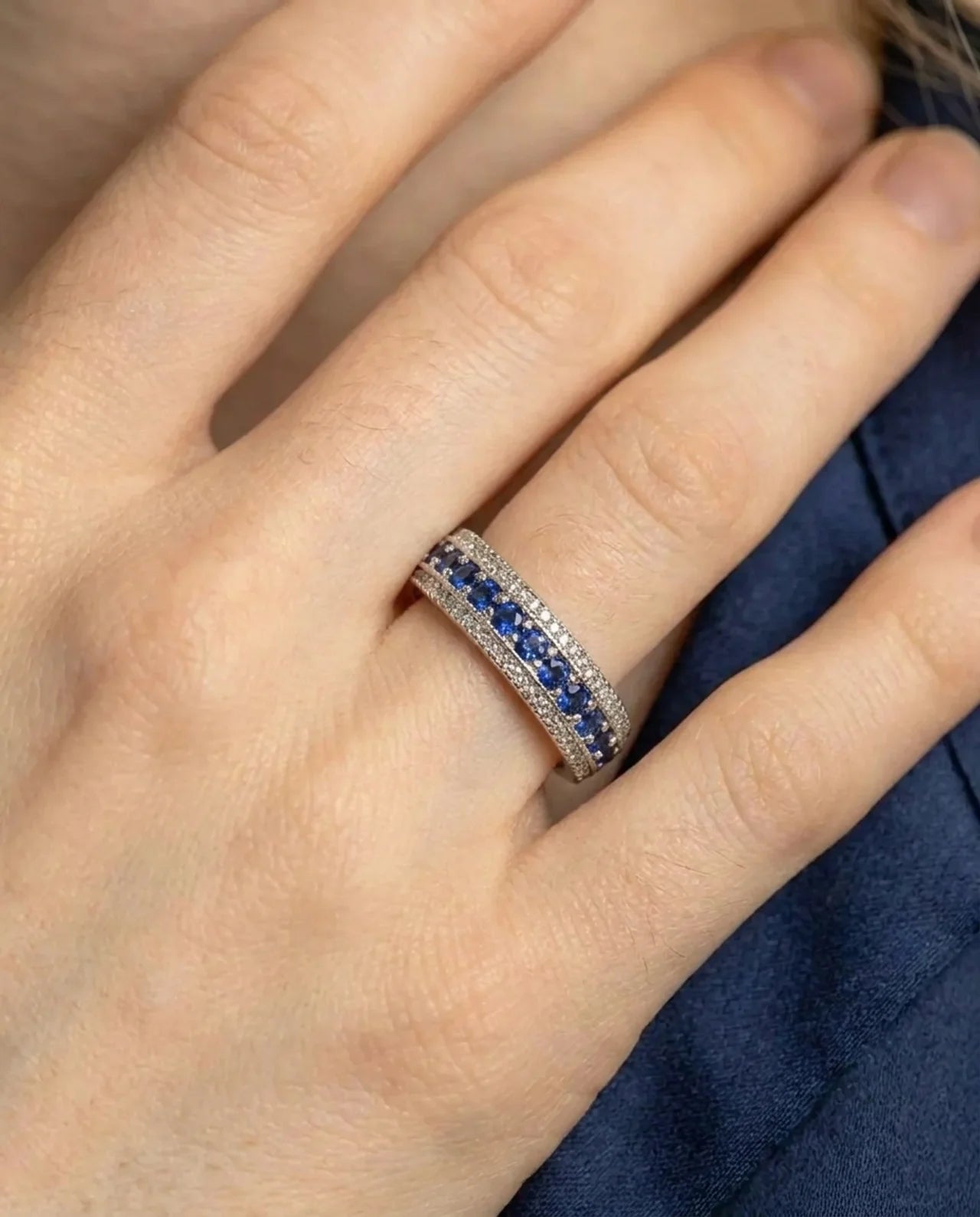 Echte blauwe saffier bandring