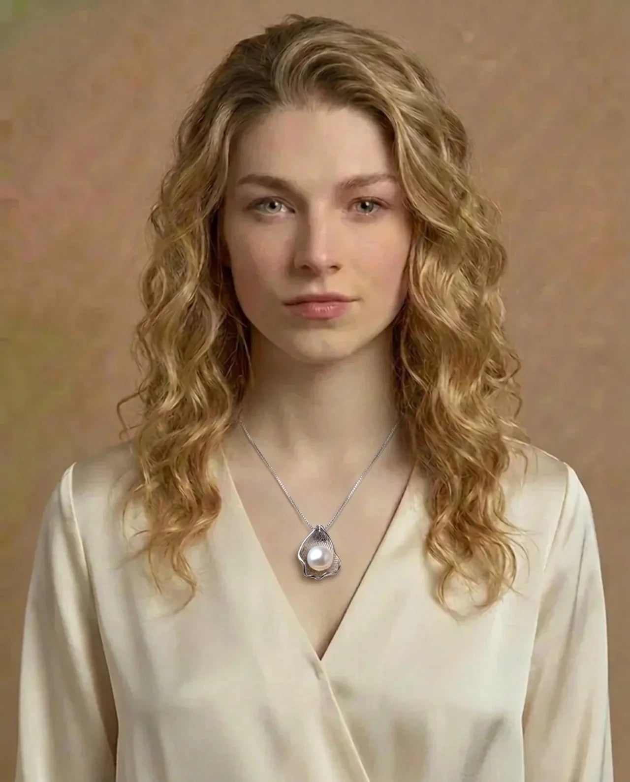 Echte witte parelketting met schelp