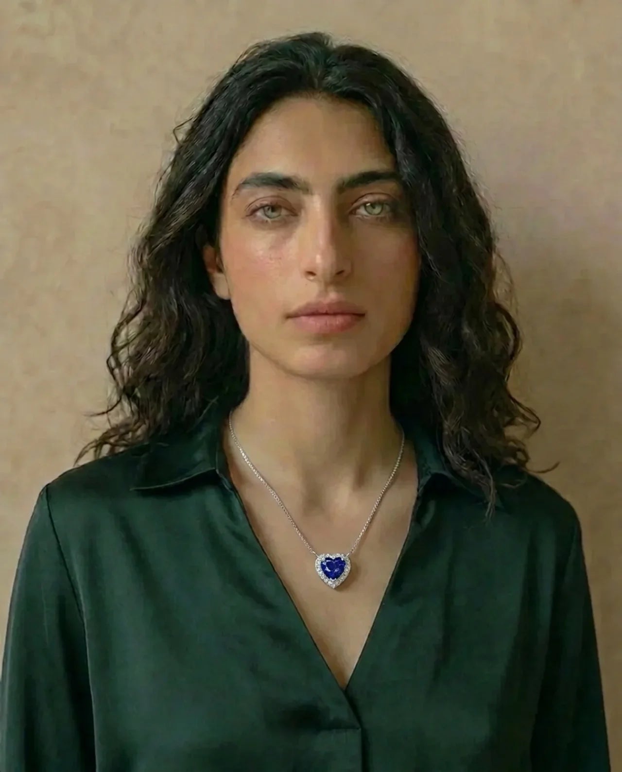 Saffierhart en diamanten ketting 