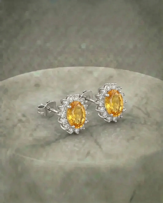 Natuurlijke Citrien Stud Oorbellen met gesimuleerde diamant