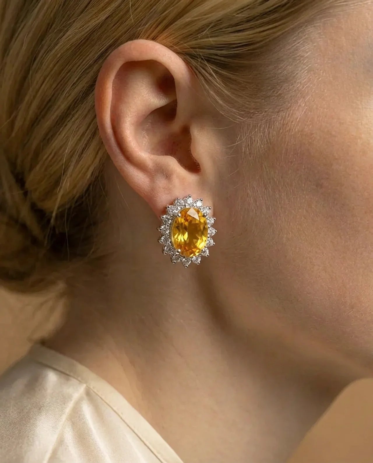 Natuurlijke Citrien Stud Oorbellen met gesimuleerde diamant