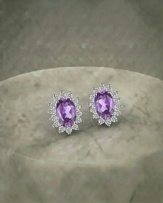 Natural amethyst Diamond Earrings