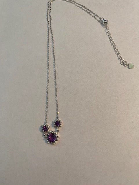 Amethistkleurige bloemenketting in 925 sterling zilver
