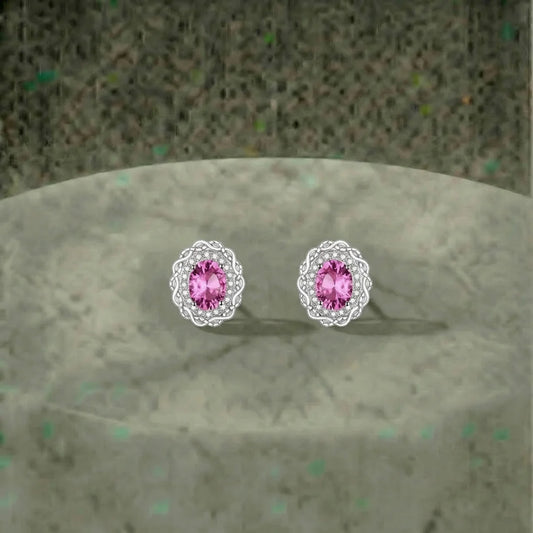 Roze echte topaas diamanten oorbellen