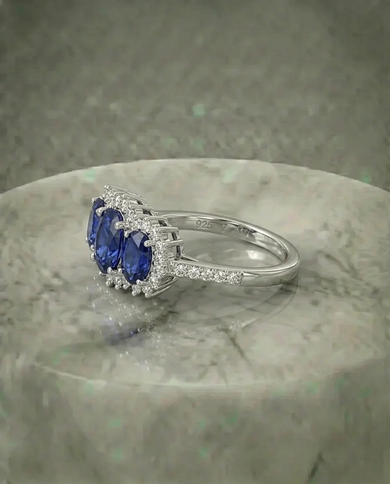 Echte saffier drie stenen diamanten ring 
