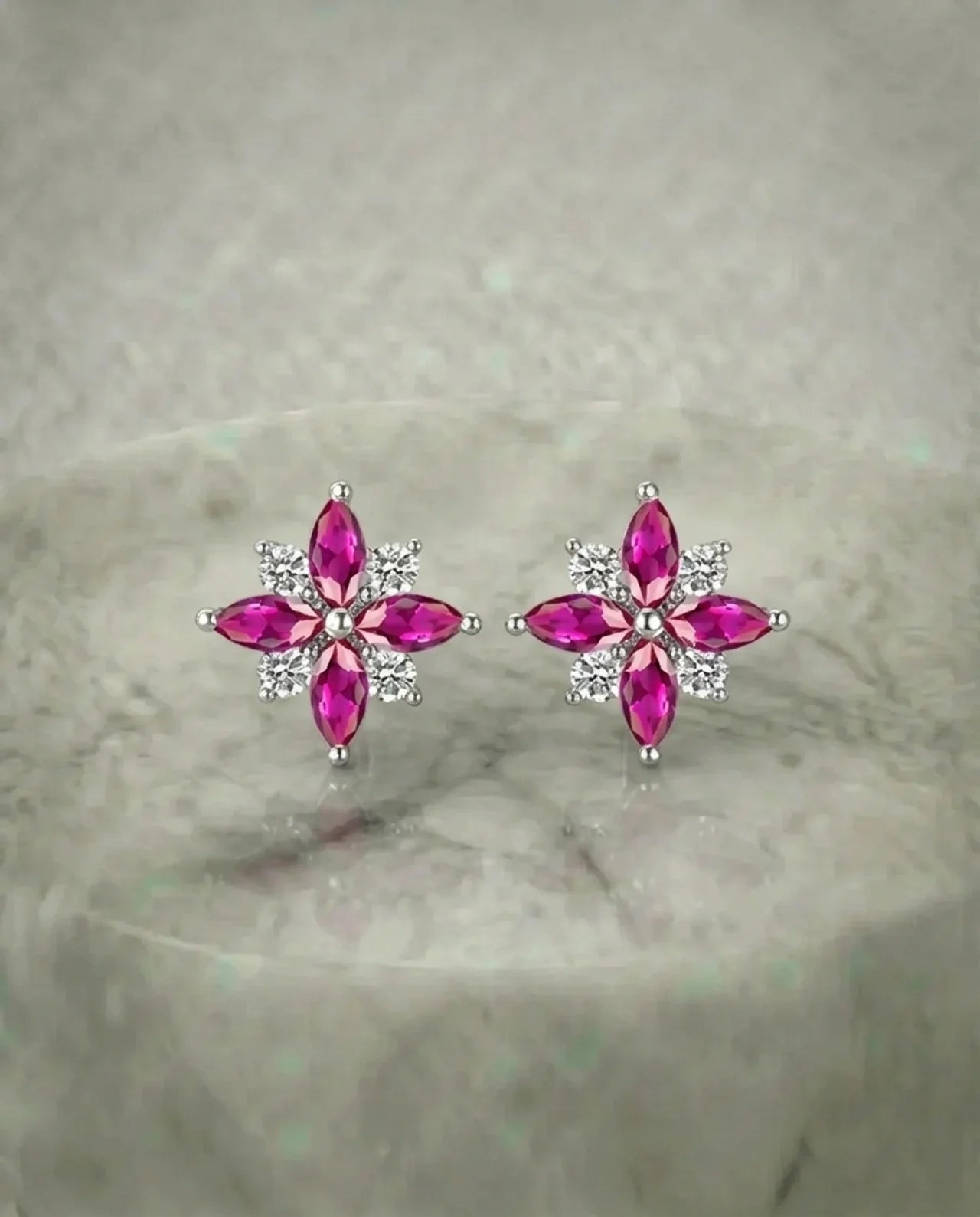 Roze robijn en diamanten oorbellen