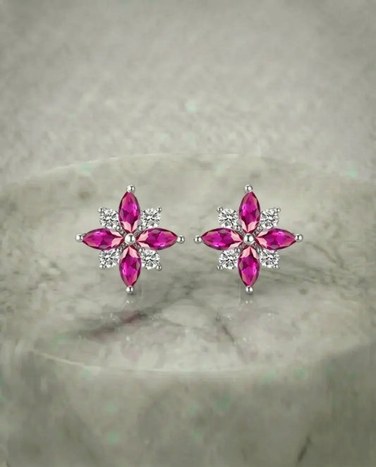 Roze robijn en diamanten oorbellen