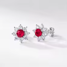 Red Ruby Flower Earrings