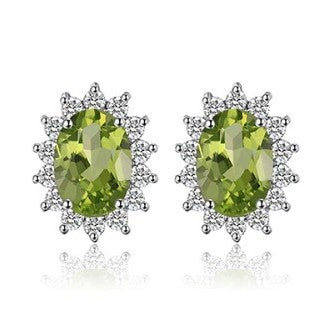 Natuurlijke Peridot Stud Oorbellen met gesimuleerde diamant