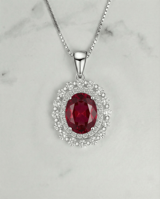 Echte grote granaat diamanten ketting