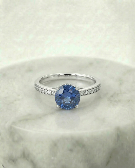Blauwe saffier solitaire ring