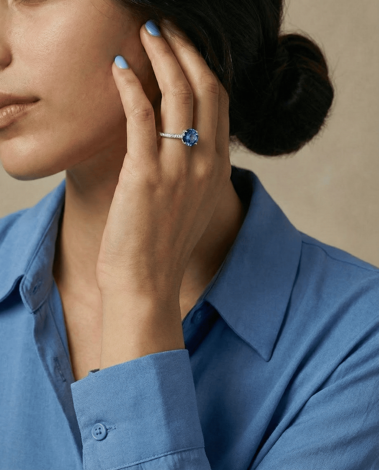 Blauwe saffier solitaire ring
