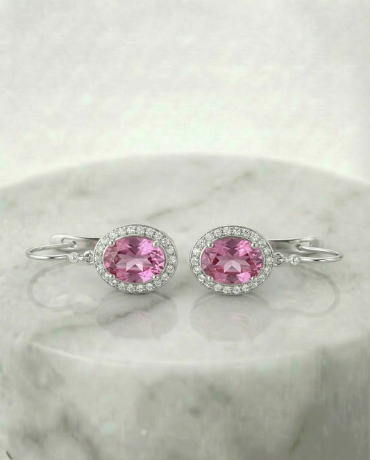 Gemaakt van roze topaas lange oorbellen